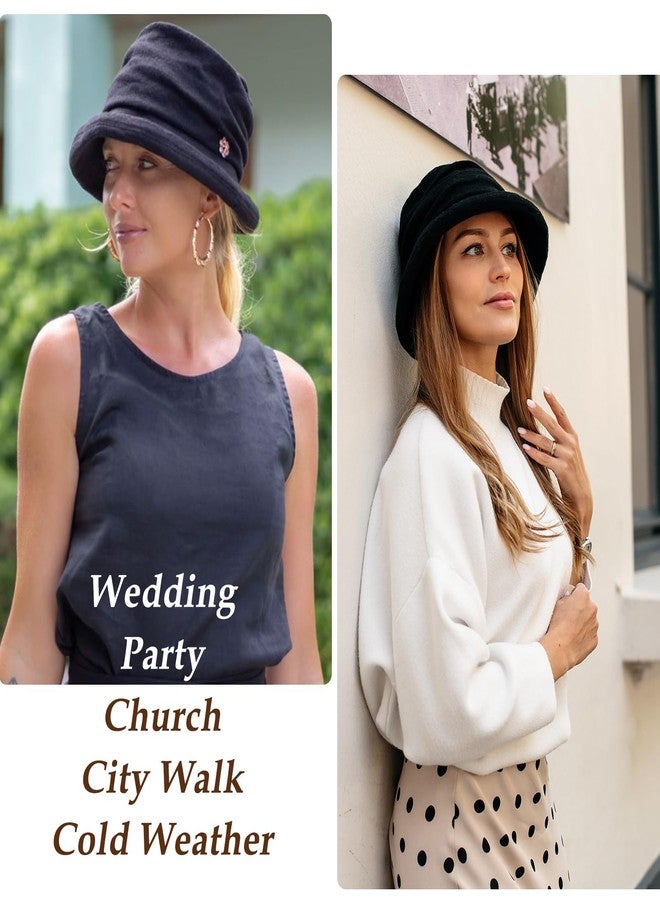 Comhats Winter Cloche Bucket Hat for Women Wool Elegant Dress 1920s Vintage Fedora Bowler Church Derby Party Ladies Medium Black - Image 3