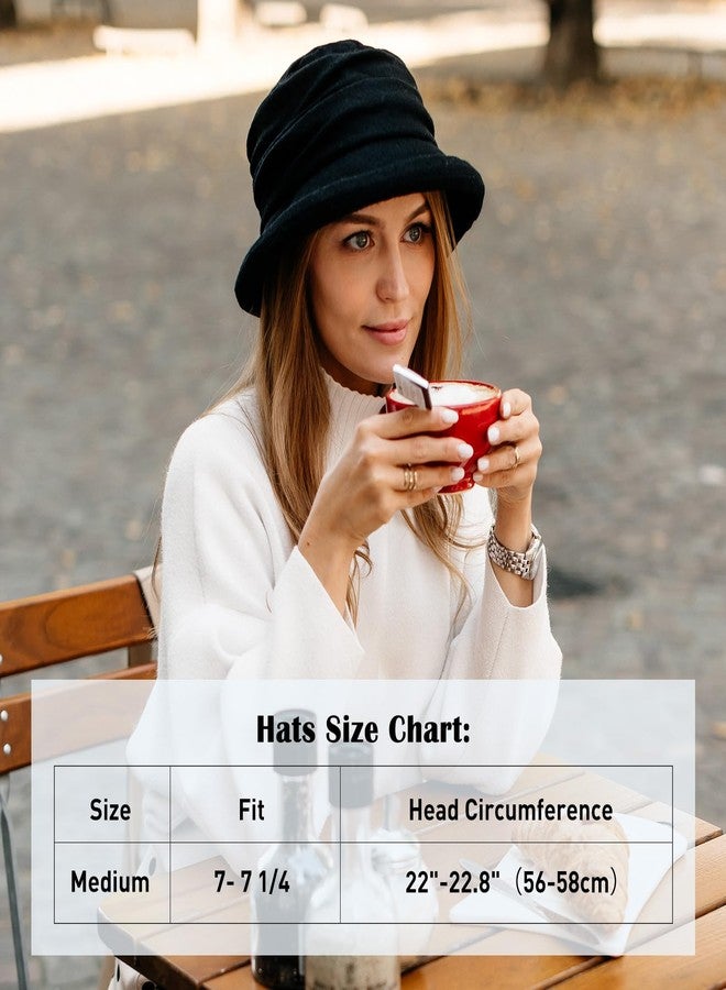 Comhats Winter Cloche Bucket Hat for Women Wool Elegant Dress 1920s Vintage Fedora Bowler Church Derby Party Ladies Medium Black - Image 2