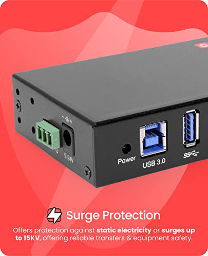 Gearmo 7 Port USB 3.0 Hub w/Surge Protection, Rugged Metal Enclosure Ready to Mount on DIN Rail or Wall, Compatible with Windows 7/8/10/11, MacOS & Linux - Image 3