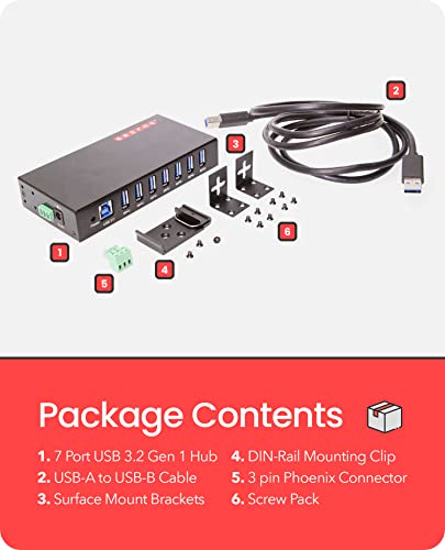 Gearmo 7 Port USB 3.0 Hub w/Surge Protection, Rugged Metal Enclosure Ready to Mount on DIN Rail or Wall, Compatible with Windows 7/8/10/11, MacOS & Linux - Image 5