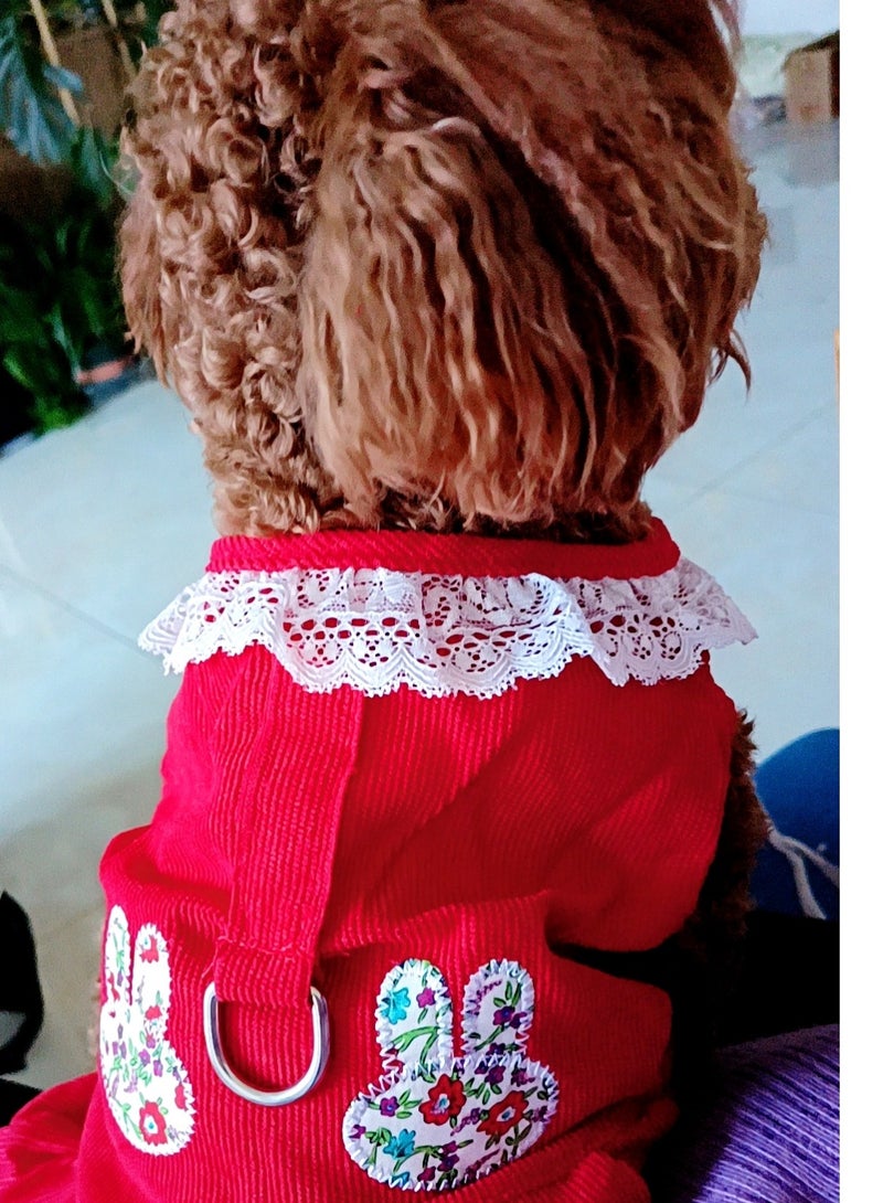A.M Small Dog Cat Frock, Lace Corduroy Dog Skirt Dress Cute Rabbit Head Harness with D Ring Dress for Cat Puppy ShishTzu, Pug, Maltese - Image 5