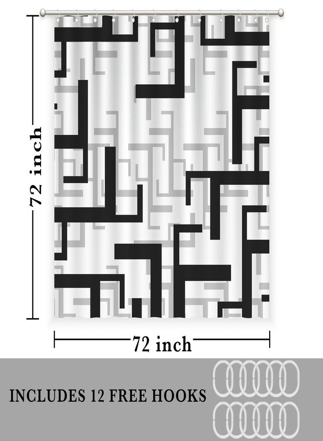 weesire Black and White Shower Curtain for Bathroom Fabric Modern Abstract Minimalist Bath Curtains Waterproof Shower Curtains Set, 72 x 72 Inch - Image 4