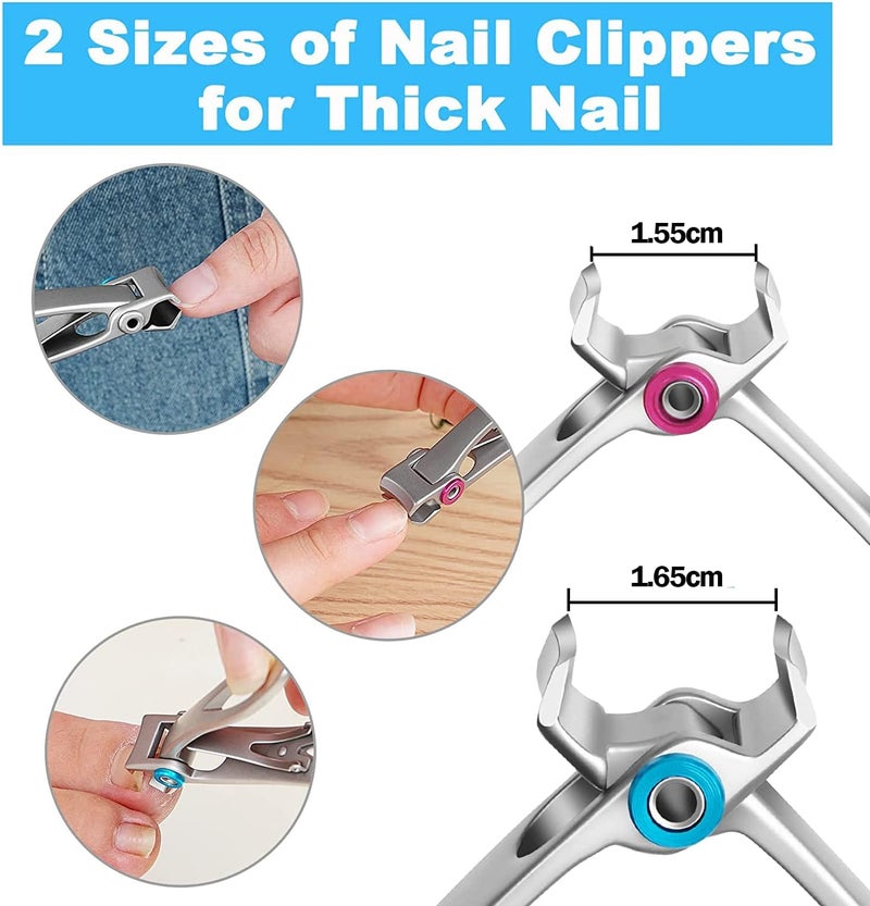 KASTWAVE Nail Clippers Set, 1.65CM Wide Jaw Opening Nail Clippers for Thick Nails Oversized Stainless Steel Heavy Duty Toe Nail Clippers Set with Nails File for Senior, Men, Women(3 Pcs Set) - Image 5