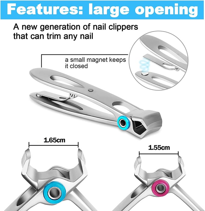 KASTWAVE Nail Clippers Set, 1.65CM Wide Jaw Opening Nail Clippers for Thick Nails Oversized Stainless Steel Heavy Duty Toe Nail Clippers Set with Nails File for Senior, Men, Women(3 Pcs Set) - Image 4