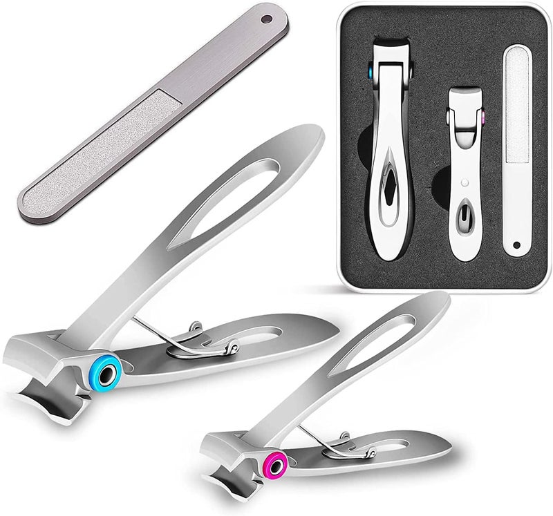 KASTWAVE Nail Clippers Set, 1.65CM Wide Jaw Opening Nail Clippers for Thick Nails Oversized Stainless Steel Heavy Duty Toe Nail Clippers Set with Nails File for Senior, Men, Women(3 Pcs Set) - Image 1