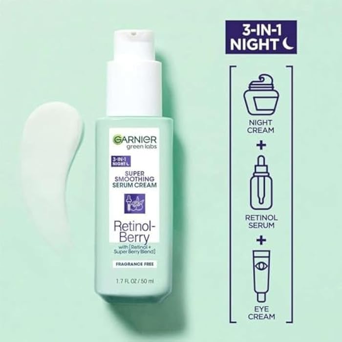 GarnierGreen Labs 3-in-1 SUPER SMOOTHING SERUM Cream, Retinol Berry 1.7 fl oz - Image 2