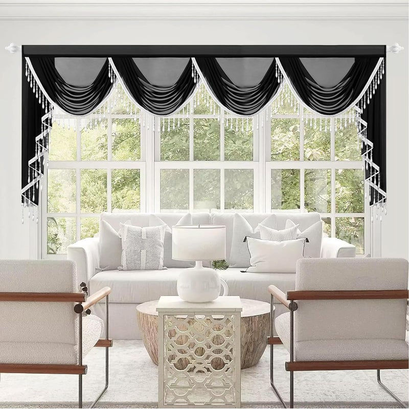 Luxury Sheer Waterfall Valance, 39"W White Swag Curtain, 1 Panel - Image 2