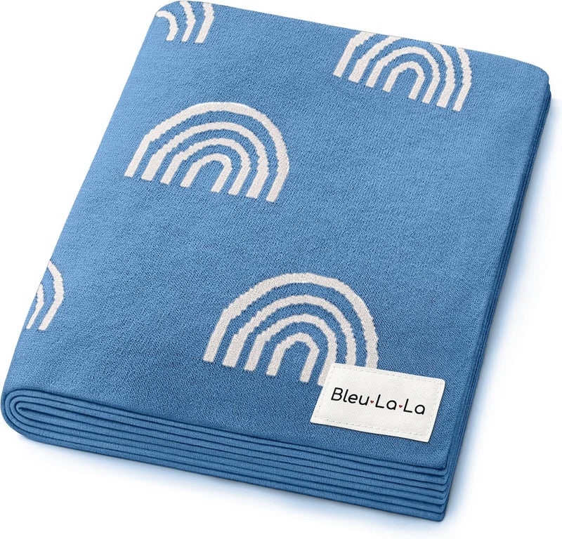Bleu La La بطانية استقبال أطفال أولاد 100% قطن ناعمة كالزبدة دافئة ومريحة لف استقبال سرير عربة أطفال هديفة لسجل هدايا الاستحمام للمواليد الجدد والرضع والأطفال الصغار (قوس قزح - أزرق) - Image 1