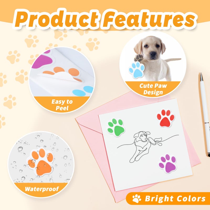 Aixoom 500 Pcs Paw Print Sticker, 1" Colorful Cute Dog Cat Paw Sticker Small Puppy Patrol Print Label Roll Self-Adhesive for Gifts, Party Decoration, Envelope Seals, Student Awards - Image 3