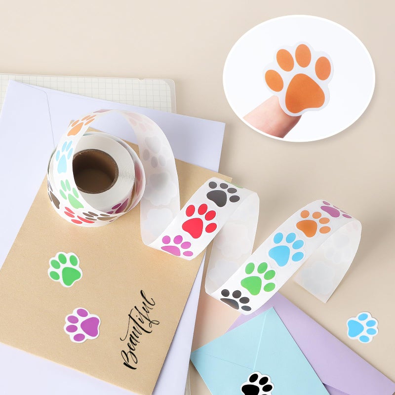 Aixoom 500 Pcs Paw Print Sticker, 1" Colorful Cute Dog Cat Paw Sticker Small Puppy Patrol Print Label Roll Self-Adhesive for Gifts, Party Decoration, Envelope Seals, Student Awards - Image 4