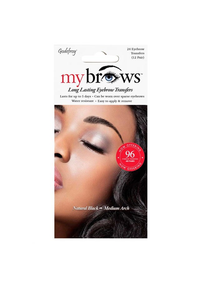 Godefroy MyBrows Long Lasting Eyebrow Transfers, Medium Arch, Natural Black, 48-Pairs of Brows (96 Individual transfers) - Image 1