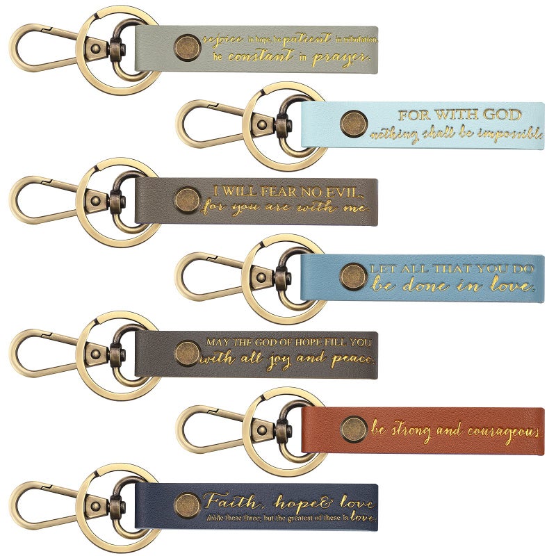 Sureio 7 Pcs Christian Keychains for Women Easter Religious Inspirational Gift Bulk Bible Verse PU Leather Strap Graduation(Fresh Color) - Image 1