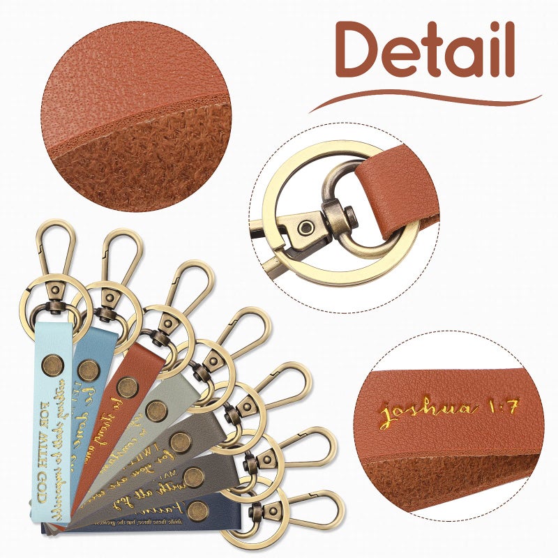 Sureio 7 Pcs Christian Keychains for Women Easter Religious Inspirational Gift Bulk Bible Verse PU Leather Strap Graduation(Fresh Color) - Image 3