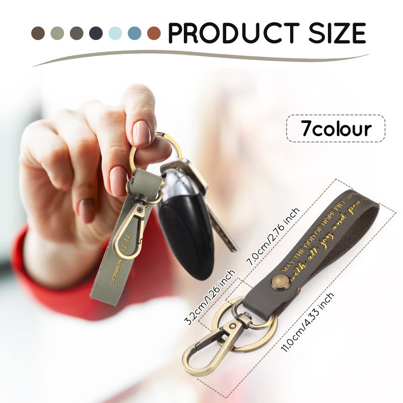 Sureio 7 Pcs Christian Keychains for Women Easter Religious Inspirational Gift Bulk Bible Verse PU Leather Strap Graduation(Fresh Color) - Image 2