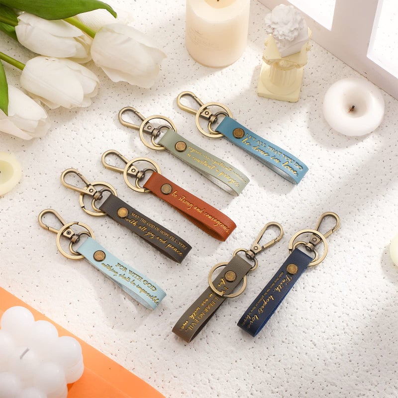 Sureio 7 Pcs Christian Keychains for Women Easter Religious Inspirational Gift Bulk Bible Verse PU Leather Strap Graduation(Fresh Color) - Image 4