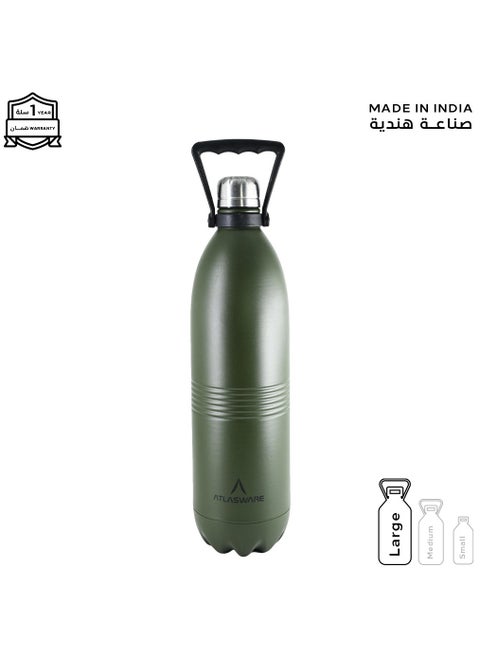 Water Bottle With a Capacity of 1750ml Stainless Steel Water Bottle That Keeps Cold For 100 Hours And keeps Heat For 45 Hours Army