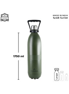Atlasware Water Bottle With a Capacity of 1750ml Stainless Steel Water Bottle That Keeps Cold For 100 Hours And keeps Heat For 45 Hours Army  - Image 2
