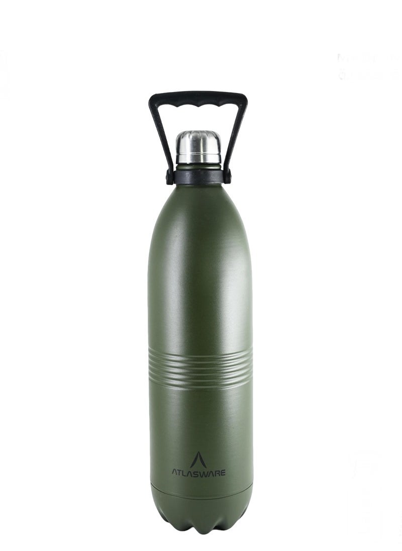 Atlasware - Water Bottle With a Capacity of 1750ml Stainless Steel Water Bottle That Keeps Cold For 100 Hours And keeps Heat For 45 Hours Army - Image 1