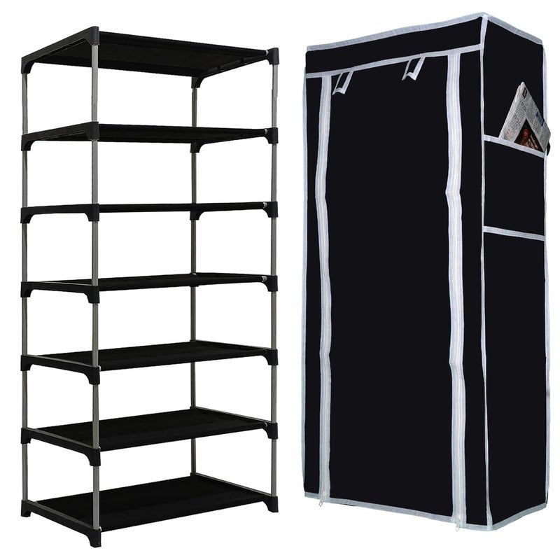 Demark Multipurpose Portable Shoe Rack for Home Storage, Easy to Move & Assemble with Zip Door Cover & Side Pockets, Multiuse Storage Rack for Footwear, Toys, Clothes with Dustproof (6 Layer Holder, Black) - Image 1