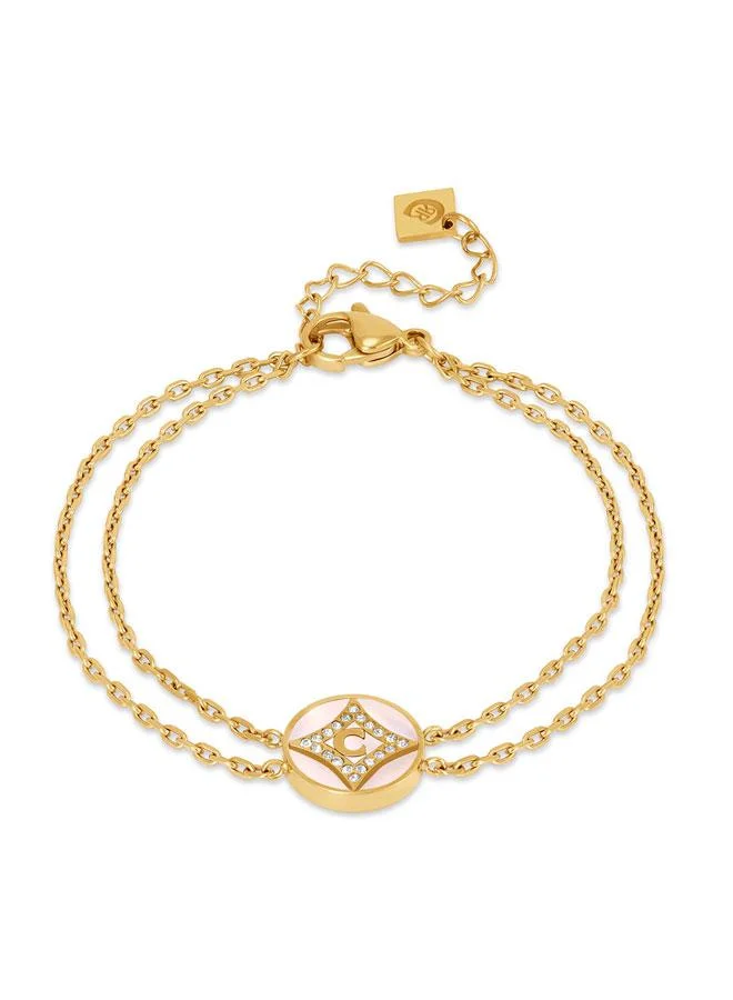 Tessa Gold Plated Stainless Steel Double Chain White Single Bracelet for Women 330mm