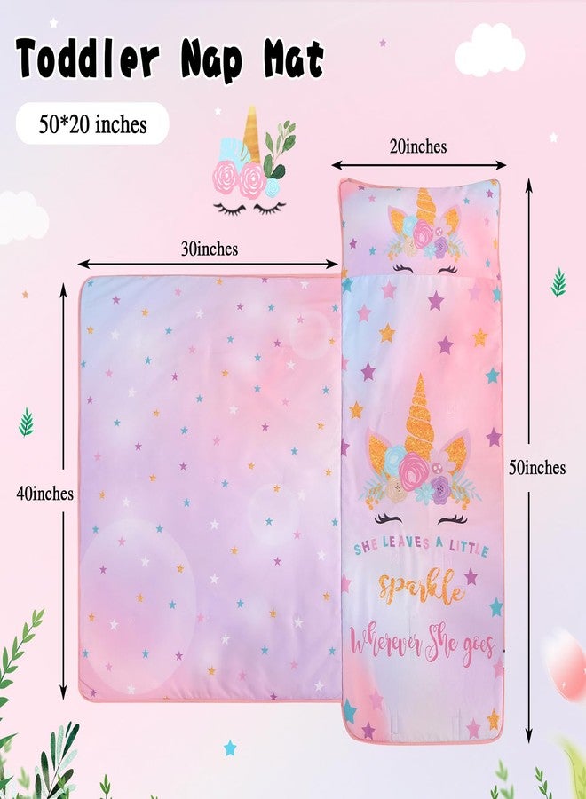 Wowelife Toddler Nap Mat with Pillow, Large Rolled Unicorn Napping Mats, Sleeping Mat for Girls, Nap Mats for Daycare, Preschool, Travel Sleeping Bag for Girls - Image 3