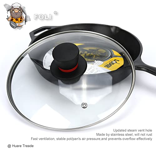Foli 10.25 Inch Tempered Glass Lid Compatible with 10-10.25 Inch Lodge Cast Iron Skillets & 5 Quart Dutch Ovens - 10.25 Inch Universal Replacement Cover with Steam Vent - Versatile Round Glass Lid - Image 3