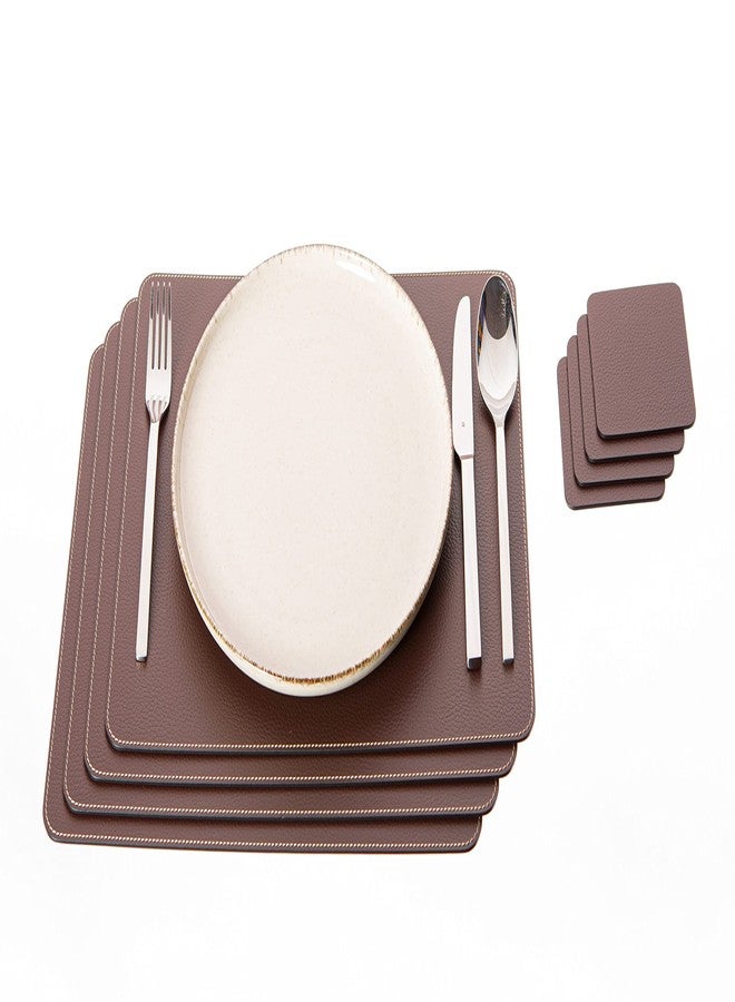 Nikalaz Set of Small Brown Placemats and Coasters, 4 Table Mats and 4 Coasters, Recycled Leather, Place Mats 15.75'' x 11.8'' and Coasters 3.9'' x 3.9'' - Image 1