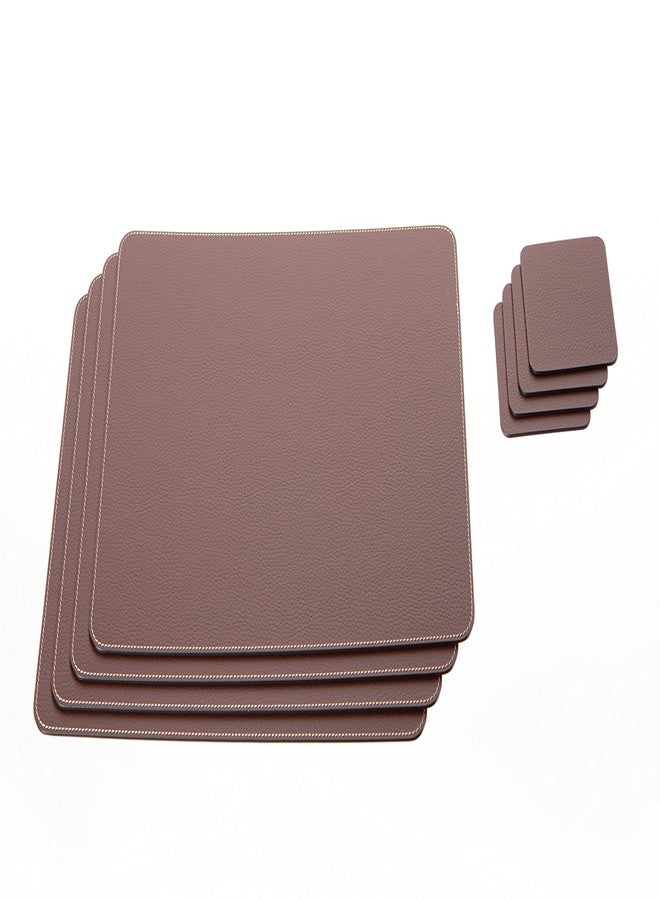 Nikalaz Set of Small Brown Placemats and Coasters, 4 Table Mats and 4 Coasters, Recycled Leather, Place Mats 15.75'' x 11.8'' and Coasters 3.9'' x 3.9'' - Image 2