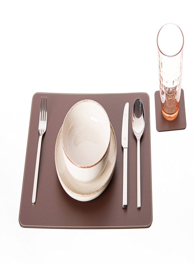 Nikalaz Set of Small Brown Placemats and Coasters, 4 Table Mats and 4 Coasters, Recycled Leather, Place Mats 15.75'' x 11.8'' and Coasters 3.9'' x 3.9'' - Image 3