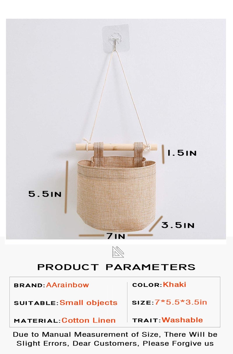 AARAINBOW 1 Pack Mini Cotton Linen Fabric Closet Detachable Foldable Washable Hanging Storage Bag with 3 Pockets Over The Wall Door Organizer for Room Bathroom (Khaki) - Image 1