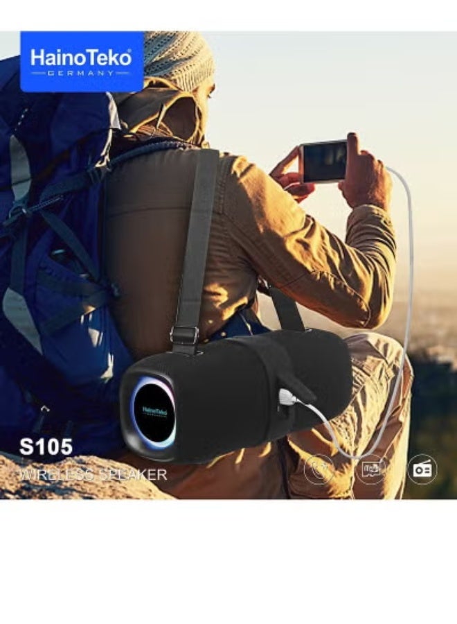 Haino Teko S105 Wireless Bluetooth Portable Speaker with Power Bank | Deep Bass & Powerful Sound | Long Battery Life | Hands-Free Calling | USB Charging | Compact Travel Speaker for Indoor & Outdoor Use – Black - Image 3