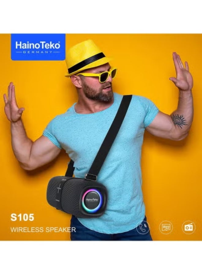 Haino Teko S105 Wireless Bluetooth Portable Speaker with Power Bank | Deep Bass & Powerful Sound | Long Battery Life | Hands-Free Calling | USB Charging | Compact Travel Speaker for Indoor & Outdoor Use – Black - Image 4