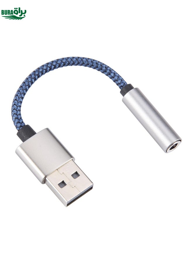 BURAQ USB Male to 3.5mm Female Weave Texture Audio Adapter(Blue) - Image 2