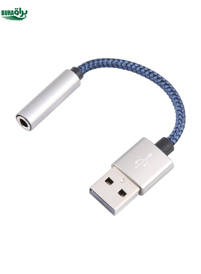 BURAQ USB Male to 3.5mm Female Weave Texture Audio Adapter(Blue) - Image 1