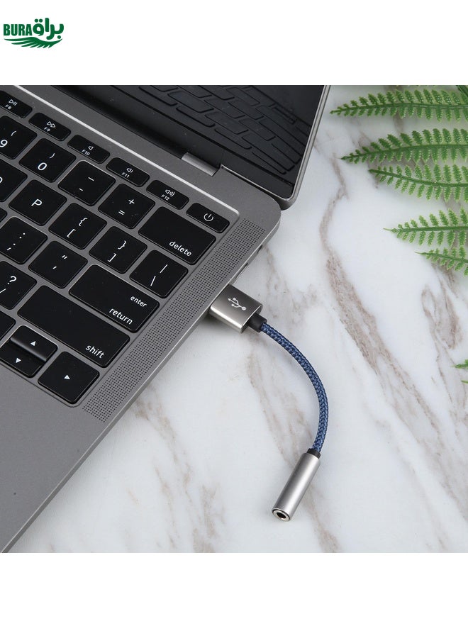 BURAQ USB Male to 3.5mm Female Weave Texture Audio Adapter(Blue) - Image 5