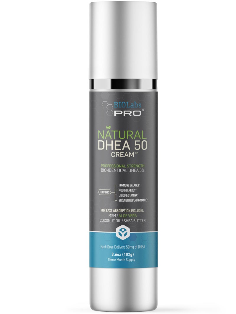 BIOLABS PRO Dhea Cream - Bioidentical Natural Dhea for Women Or Men - 50mg Per Dose - Three Month Supply - Luxury Bottle - 3.6oz - Image 1