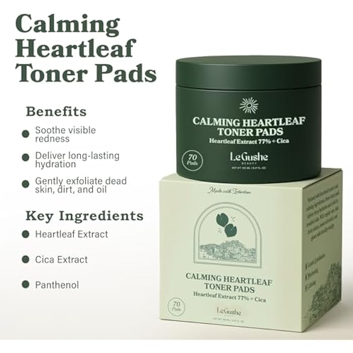 Le Gushe Heartleaf Face Toner Pads (70 Count) - Calming and Hydrating Toning Pads - CICA and Heartleaf Toner - for Troubled Skin and Breakouts (160 ml/ 5.41 fl oz) - Image 2