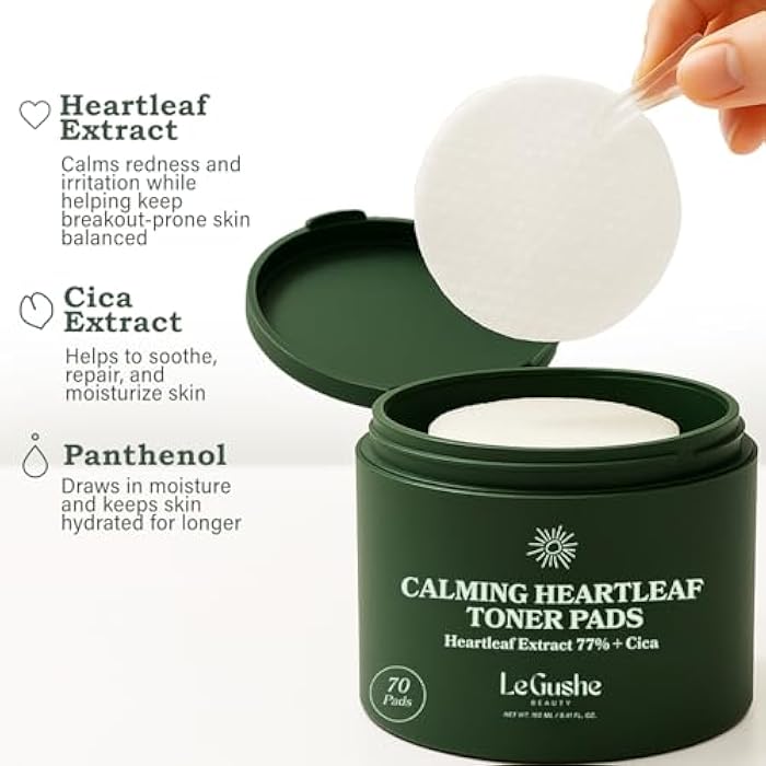 Le Gushe Heartleaf Face Toner Pads (70 Count) - Calming and Hydrating Toning Pads - CICA and Heartleaf Toner - for Troubled Skin and Breakouts (160 ml/ 5.41 fl oz) - Image 3
