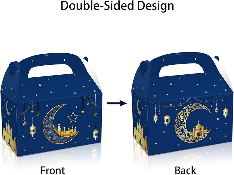Cosfan 12 Pack Eid Mubarak Party Paper Boxes Blue Muslim Ramadan Treat Box Church Moon Candy Gift Bags Party Favors Boxes for Eid Party Wedding - Image 4