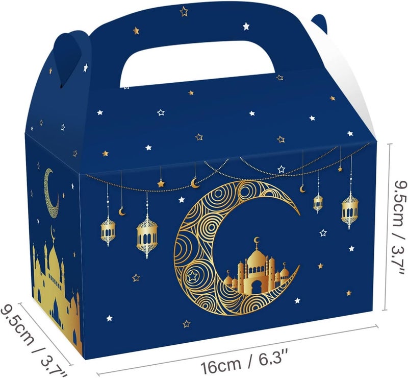Cosfan 12 Pack Eid Mubarak Party Paper Boxes Blue Muslim Ramadan Treat Box Church Moon Candy Gift Bags Party Favors Boxes for Eid Party Wedding - Image 5