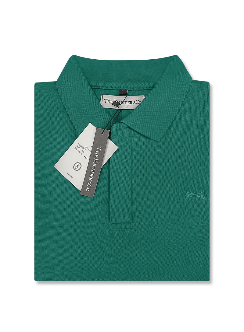The Founder &Co. Men Polo Shirt Short Sleeve Fuji Green Premium Pique Cotton Comfort Classic Polo Old Money  - Image 2