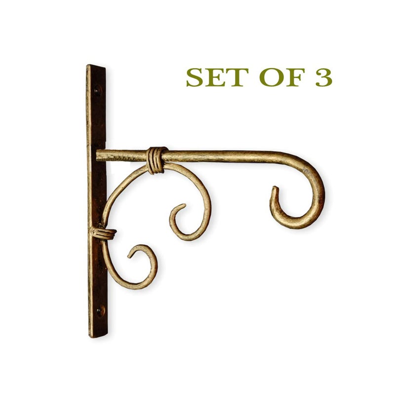 Decorlay Metal Golden Wall Hanging Plant Holder | Wall Hanger Bird Feeder Home Decor Items Hanging Baskets for Room Decor | Size: 7 x 1 x 7.5 inches | Set of 3 - Image 2