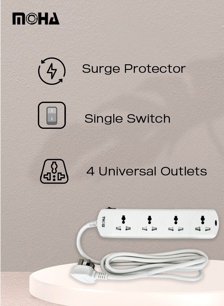 Moha 4-Way Universal Extension Socket – 5 Meter Cable, Single On/Off Switch, Type G UK Plug, 13A 3250W Max, Child-Safe Power Strip for Home & Office 77-6124WM5 - Image 4