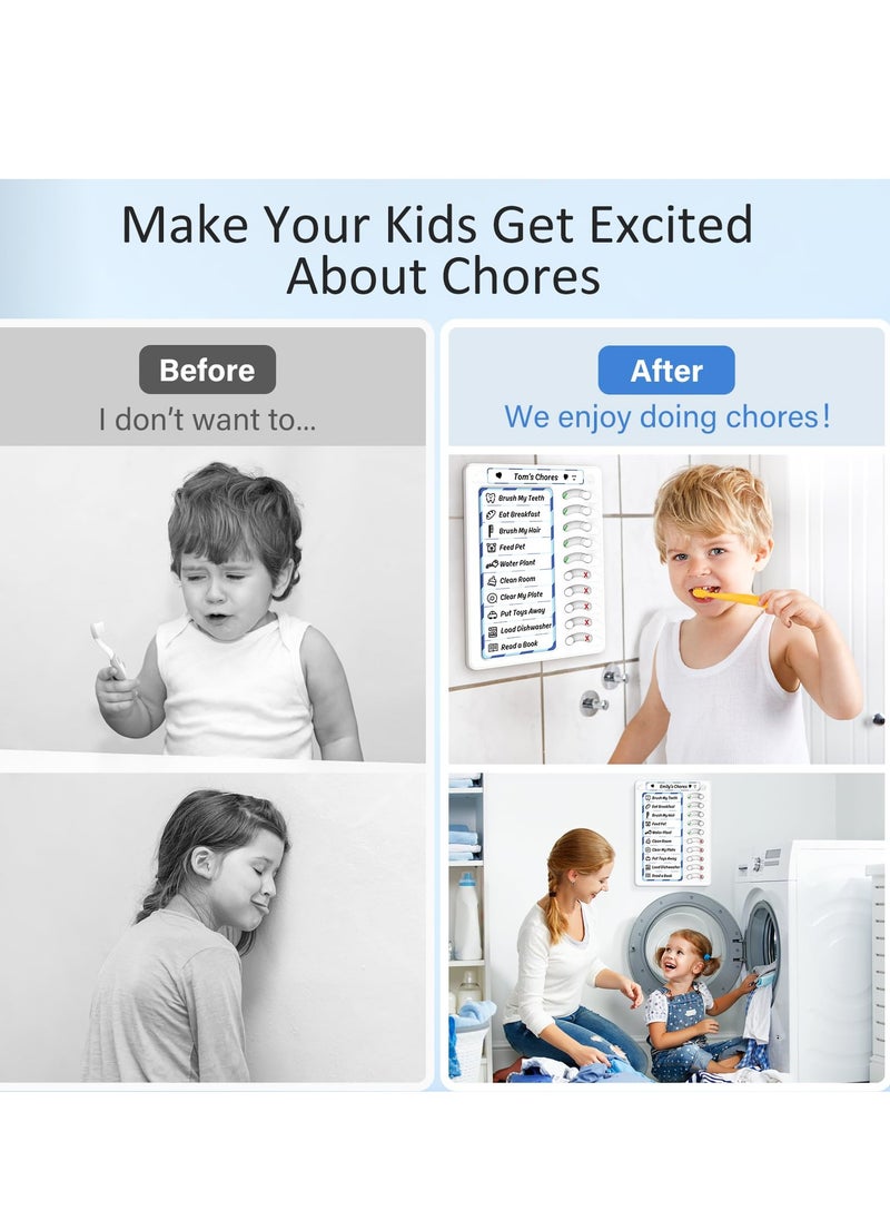 SYOSI - Erasable Chore Chart for Kids Multiple Kids Chore Board ADHD Tools for Kids to Do List Routine Checklist Task Planning Board with Magnetic Stickers and Markers with 10 Sliders - Image 1