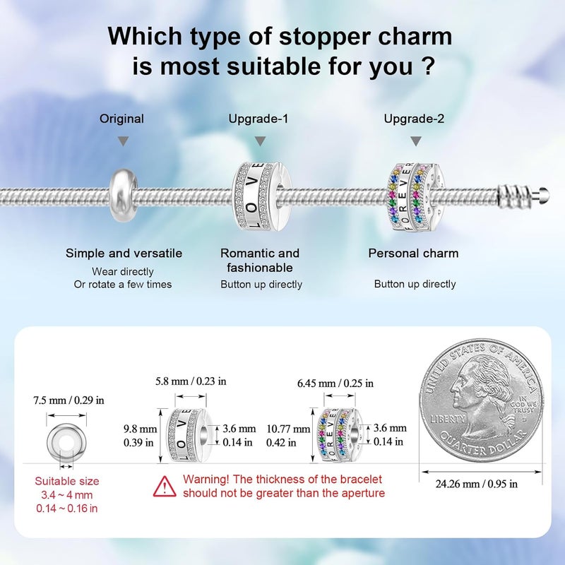 DALARAN Stopper Beads for Bracelets 925 Sterling Silver Clip Spacer Charm Bracelet Stoppers - Image 2
