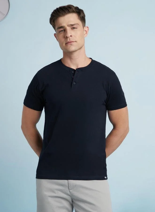 Dennis Lingo Dennis lingo Buttoned Round Neck Pure Cotton T-Shirt