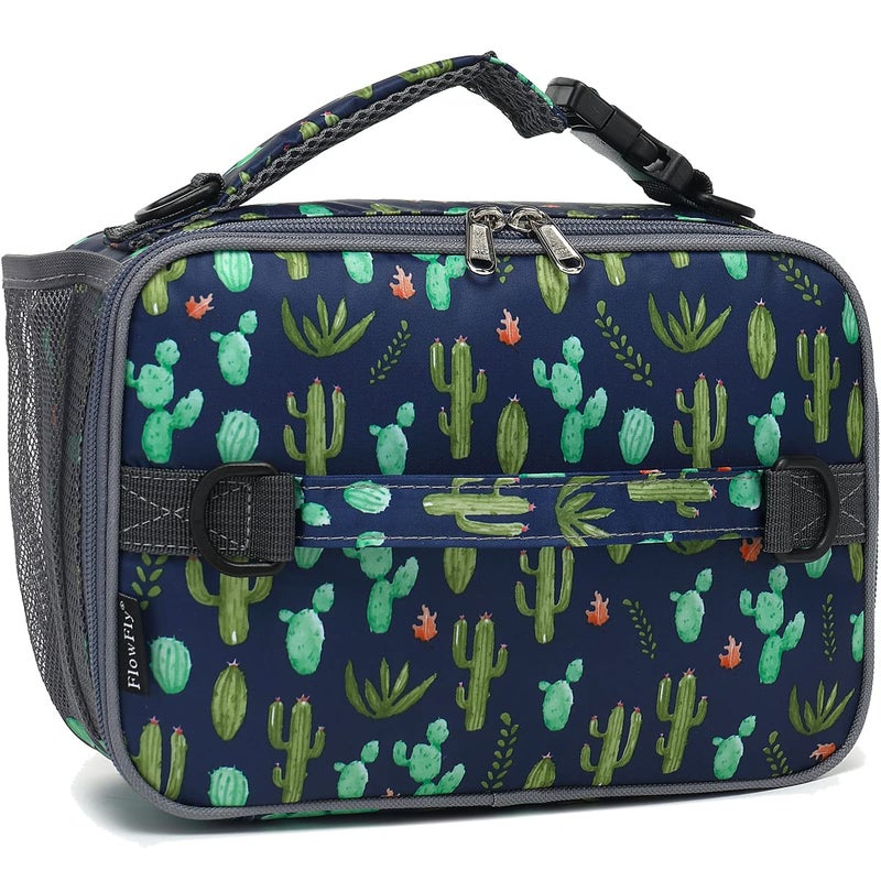 FlowFly Kids Lunch Bag Durable Insulated School Lunch Box with Shoulder Strap and Bottle Holder Waterresistant Thermal Small Lunch Cooler Tote for Teen Boys Girls Cactus