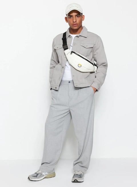 Gray Palazzo Elastic Waist Pleated Loose Fabric Trousers TMNAW23PL00037