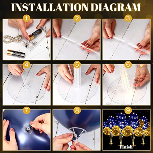 Junkin 4 Set Table Balloon Stand Kit with Lights Balloons Holders Centerpieces for Table Light up Tabletop Centerpieces for Wedding Birthday Bridal Shower Baby Shower GraduationNavy Blue - Image 5