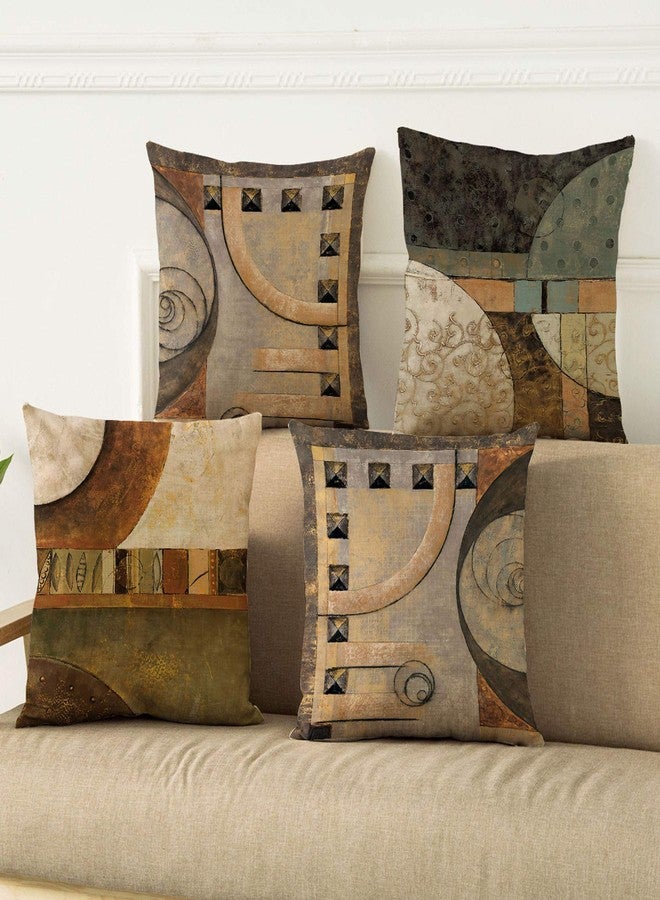 WOMHOPE Set of 4 Vintage Geometric Decorative Throw Pillow Covers Pillow Cases Cushion Cases 18 x 18 Inch for Living Room,Couch and Bed (Brown) - Image 2